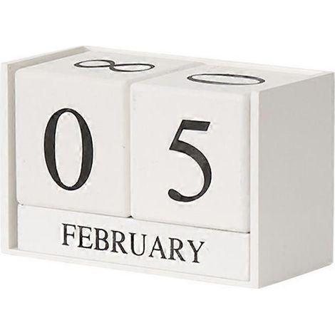 Nouveau calendrier en bois vintage, calendrier perpétuel en bois avec bloc de date pour bureau, calendrier rustique en cubes de bois blanc, affichage des mois et des dates (1/5)