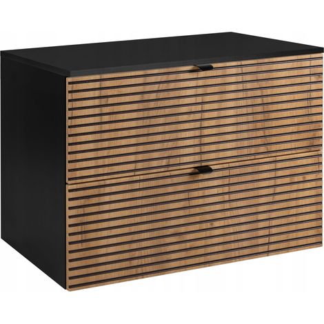 Rodan Waschbeckenunterschrank Loft 80 cm, Braun Matt und Schwarz, 46 x 80 x 57 cm, mit schwarzer Platte, feuchtraumgeeignet, Badmöbel