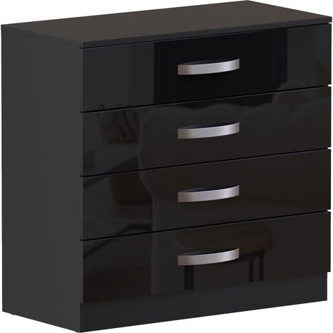 Hulio 4 Drawer Chest of Drawers High Gloss Bedroom Storage Furniture, Black