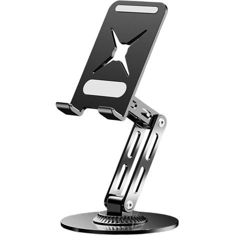 Supporto da scrivania regolabile in metallo per telefono/tablet - Supporto girevole e pieghevole per dispositivi smart, robusto e durevole, adatto per casa e ufficio, nero (1/5)