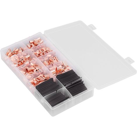 Set de 260 cosse à sertir en cuivre avec gaine thermorétractable (AWG 4, 6, 8, 10, 12) embouts à œil pour batterie câbles de connexion de borne 120 pièces de cosses lourdes pour batterie, plus 140 (1/5)