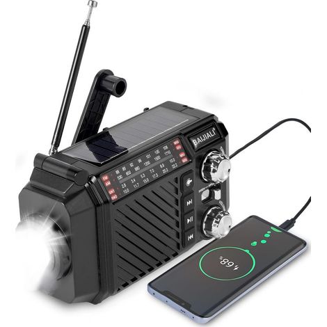 Kurbelradio für den Notfall, 2600-mAh-Powerbank, Solar-/Dynamobetrieb, AM/FM/OC-Empfang, Taschenlampe/SOS-Funktion, USB-/Akku-Aufladung (1/5)