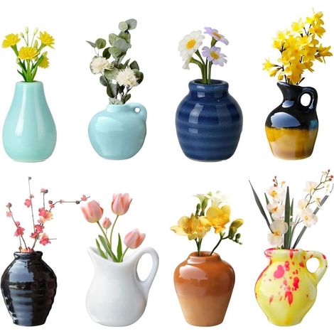 8 Mini vases céramique aimants frigo avec Fleurs séchées (1/5)