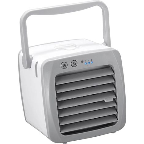Mini climatiseur portable blanc ventilateur de bureau USB rechargeable humidificateur compact 14x14x14cm chambre bureau maison été silencieux (1/4)