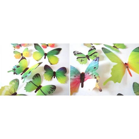 Stickers muraux papillons 3D, lot de 12 autocollants en PVC pour la décoration intérieure et extérieure, couleurs arc-en-ciel, application sur surfaces lisses.