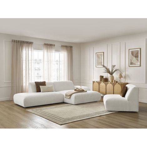 BOBOCHIC - Canapé d'angle fixe modulable SIRIUS tissu texturé avec 1 chauffeuse Angle droit Blanc (1/5)