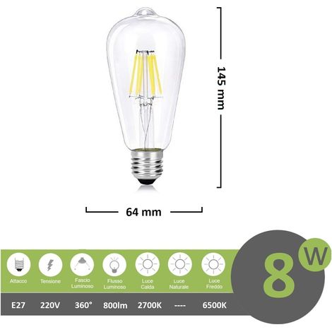UNIVERSO LAMPADINA LED E27 8W BULB ST64 FILAMENTO BIANCO CALDO 2700K (1/3)