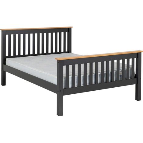 Monaco 4 Feet 6 Inches Bed High Foot End - L204 x W148 x H102.5 cm - Grey/Oak Effect (1/5)