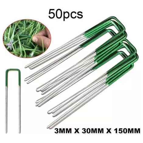 Piquets de Sol en U Vert pour Gazon Artificiel - Lot de 50 Fixations Pelouse (1/5)