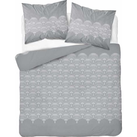 Parure de lit en flanelle 220x200 Rosette Plumes de paon Gris (1/4)