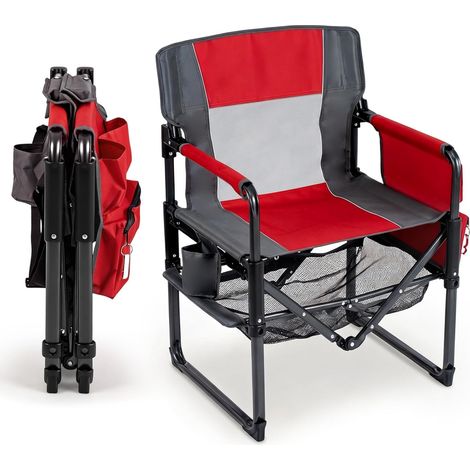 Chaise Pliante Camping, Porte-gobelet, Étagère en Maille (Rouge,1) Chaise Pêche,Fauteuil Pliant Pique-nique Voyage, Charge 150 kg, 69 x 55 x 90 cm (1/5)