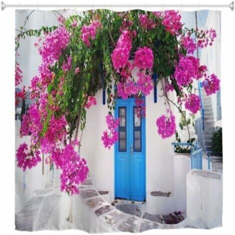 Bleu/blanc 180 x 180 cm，Rideau de douche 3D anti-moisissure imperméable pour salle de bain Motif fleurs grecques traditionnelles