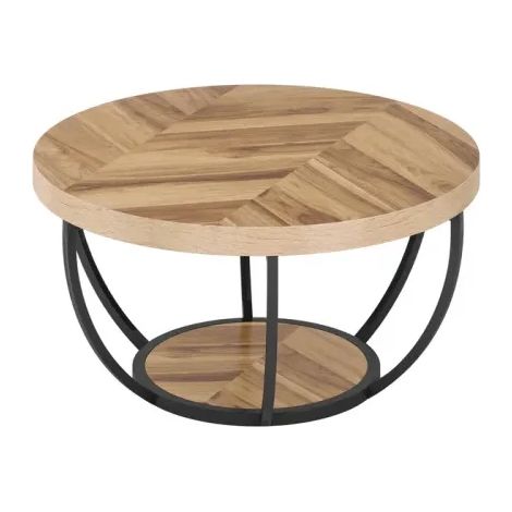 Table basse ronde en bois avec cadre métallique à 6 arcs, table d'appoint 2 niveaux (1/5)