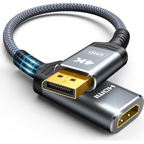 Adaptateur DisplayPort vers HDMI 4K, unidirectionnel, DP 1.2 d'ordinateur vers écran HDMI 2.0, adaptateur DisplayPort vers HDMI (mâle vers femelle), SR (1/2)