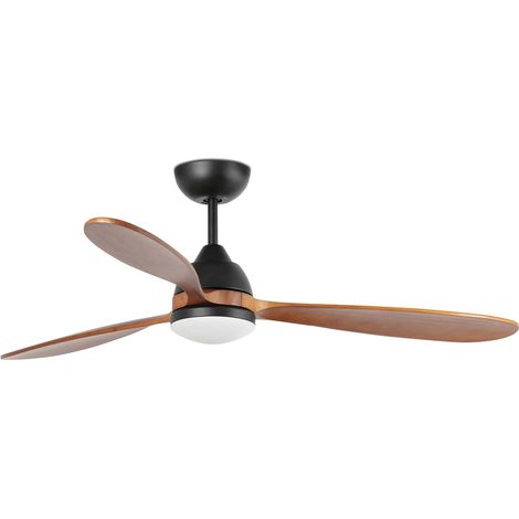 Faro Poros Ventilador de techo grande de 3 aspas, color negro mate y nogal, con luz de 2700 K