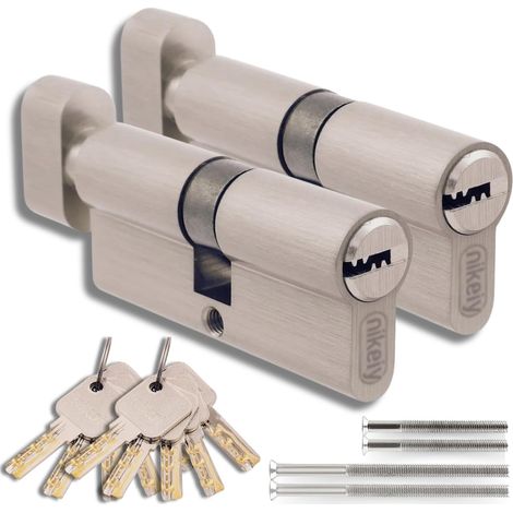 lot de 2 cylindre,45/45 mm,laiton,bouton,clé unique,porte,garage (1/5)