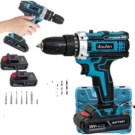 Atornillador de impacto, portabrocas sin llave de 3/8", hasta 38 Nm de par, transmisión de 2 velocidades, batería de iones de litio de 1500 mAh, embrague de 25+1 posiciones. (1/5)