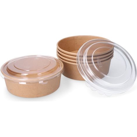 Récipient rond en carton biodégradable pour salade avec couvercle 500cc (5 unités) (1/2)