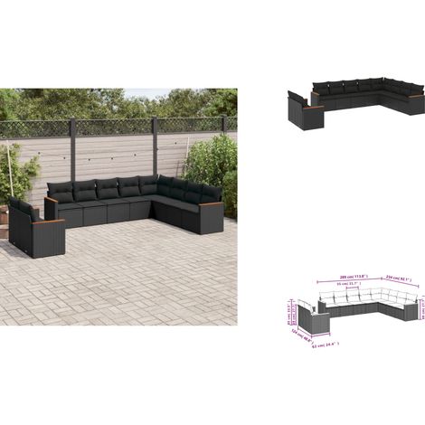 10-tlg. Garten-Sofagarnitur mit Kissen Schwarz Poly Rattan - Gartenmöbel - Rattan Möbel - Outdoor Sofa - Lounge Set - Esszimmergarnitur (1/3)