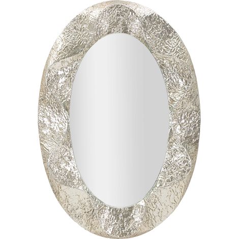 Specchio Daga, Cornice Effetto Materico, Forma Ovale, Tipologia a Parete, 88x128h cm Argento
