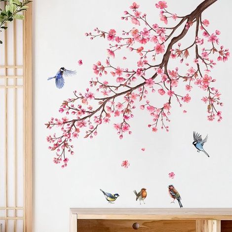 Sticker mural arbre en fleurs roses – 70x90 cm – Décoration d'intérieur – Jardin, salon, chambre (1/5)