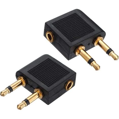 Adaptateur Casque Avion - 2 x Adaptateur Jack 3.5 mm Double Femelle - Pour Système Divertissement En Vol - Métal Doré/Noir - Lot de 2 (1/5)