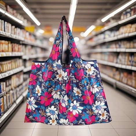 Borsa per la spesa grande e portatile, borsa per la spesa leggera e riutilizzabile, borsa a mano pieghevole per attività all'aperto. (1/4)