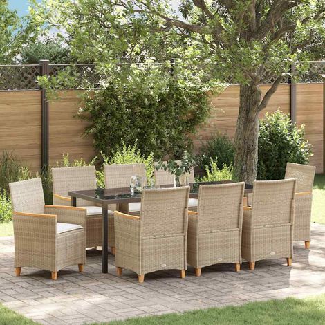 Garten Essgruppe 9 pcs Beige Poly-Rattan