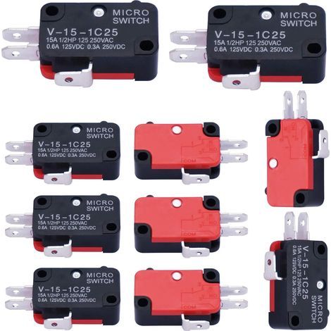 Lote de 10 interruptores de puerta para horno microondas de 125 V/250 V, 16 A, pulsadores Arcade Cherry SPDT, 1 normalmente abierto (NO), 1 normalmente cerrado (NC), interruptor de límite V-15-1C25 (1/4)