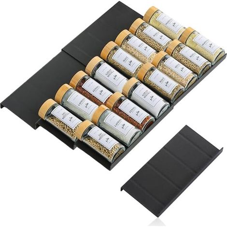Ensemble de 6 étagères à épices - Tiroir à épices - Tiroirs - Insert de tiroir à épices - Système de rangement pour la cuisine - Noir