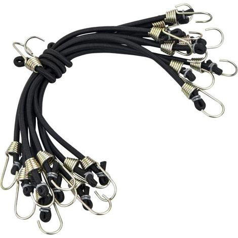 Tendeurs élastiques avec crochets, lot de 20 sangles de rangement robustes de 25 cm, tendeurs élastiques universels robustes, sangles de traction multi-usages pour vélos et tentes, sangles à ba (1/5)