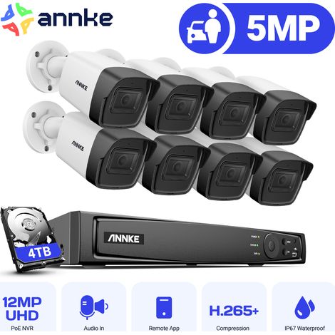 ANNKE 8 Channel PoE NVR Security System,EXIR 2.0 Night Vision, Built-in Mic & SD Card Slot, IP67 Waterproof Outdoor Video Surveillance Kit,5MP× 8 Cameras- 4TB HDD (1/5)