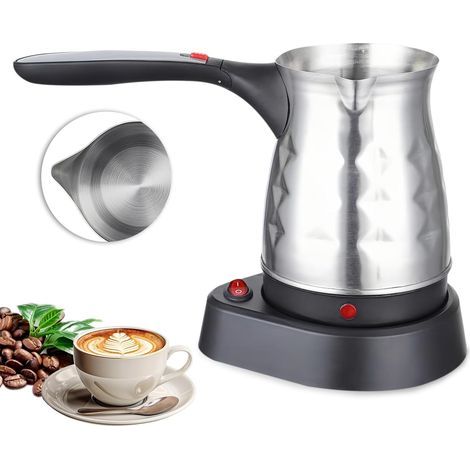 Caffettiera turca elettrica, 500 ml, in acciaio inox, con manico pieghevole, moka turca, per uso domestico e in ufficio - 600 W - Argento (1/5)