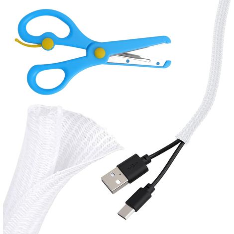 5 m Gaine de Câbles Auto-Fermante Blanche 5–10 mm – Gaine Flexible pour Gestion des Câbles Tissée, Fermeture Automatique, Protection Anti-Morsure Chat, pour Bureau, TV, Ordinateur et Maison (1/5)