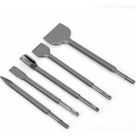 5pcs Burin Carrelage SDS -plus, Burin Coffret, Burin Perforateur Beton Pour Enlevement De Béton Et Carrelage De Sol Et Mur (1/4)