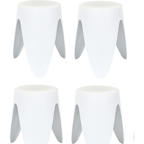 Lot de 4 Tabourets Légers Empilables en Plastique - Blanc - D 30 x H 46 cm - Gain de place - Livraison gratuite
