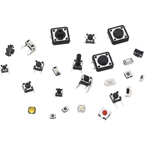 Ensemble de 125 pièces comprenant 25 types de micro-interrupteurs, interrupteurs miniatures à bouton-poussoir pour l'automobile, conditionnés en boîte. (1/5)