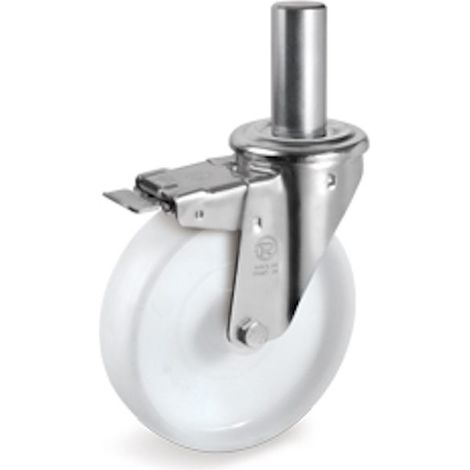 Roulette Frein à TIGE LISSE Ø 26 x 56 mm, Polyamide BLANC Ø 150 mm 200 Kg (1/2)