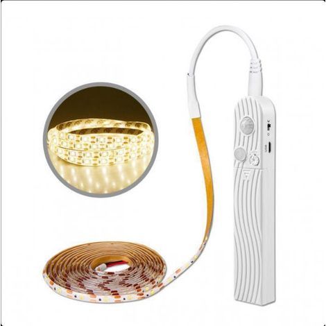 3-meter battery-powered LED strip with switch, motion detector, self-adhesive, cuttable and waterproof. (1/5)