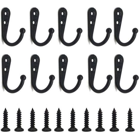 Lot de 20 crochets muraux noirs avec vis pour suspendre les clés de serviette de peignoir de poche pour gagner de la place (1/4)
