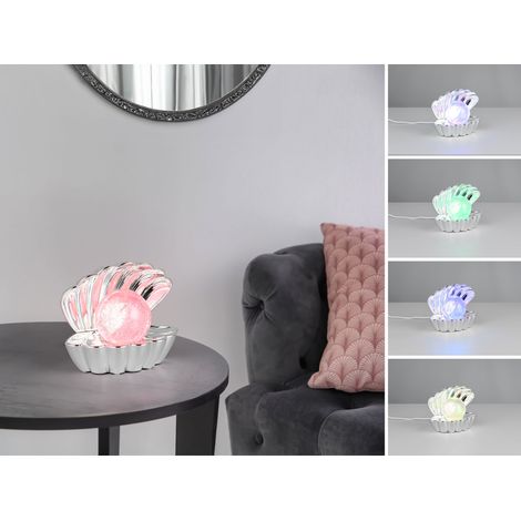 USB Muschel Tischlampe SHELLY Silber mit RGB Beleuchtung, Höhe 14,5cm (1/5)