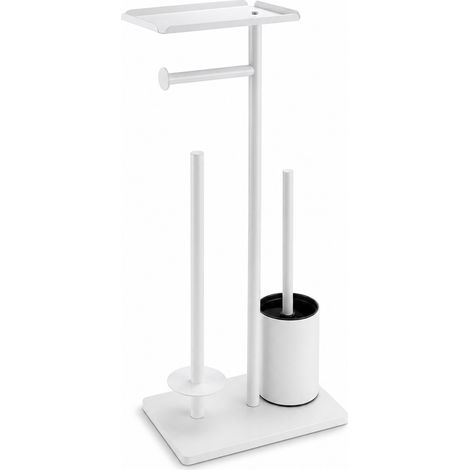 Freestanding Toilet Roll Holder with Brush for Bathroom White (1/5)
