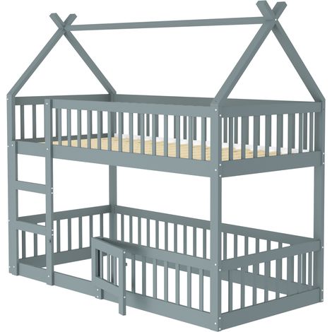 Litera infantil 90x200 cm gris con escalera y barandillas MODENUIT (1/5)