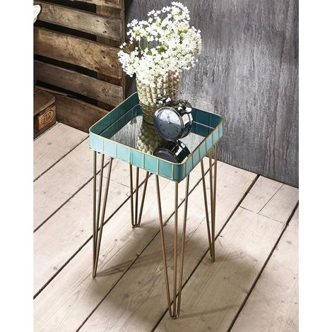 Table d'appoint coloris turquoise en acier - L 35 x P 35 x H 56 cm -PEGANE-