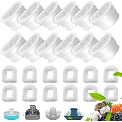 12 filtros de carbón + 12 filtros de espuma, compatibles con PetSafe Drinkwell Avalon/Pagoda/etc. (1/4)