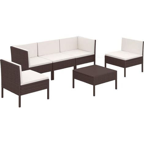 Salon de jardin en résine tressée ensemble meuble d'extérieur avec coussins marron 6 pièces (1/5)
