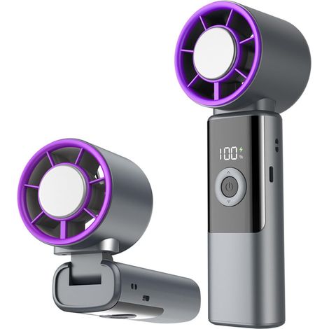 Grauer, tragbarer Turboventilator – Mini-LED-Ventilator mit 3 Geschwindigkeitsstufen, wiederaufladbar – Leises Kühlgerät für Büro und Reisen (1/5)