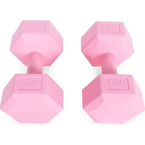 Juego de mancuernas hexagonales 2x5 kg pesas de ejercicio carga fitness rosa modernhome