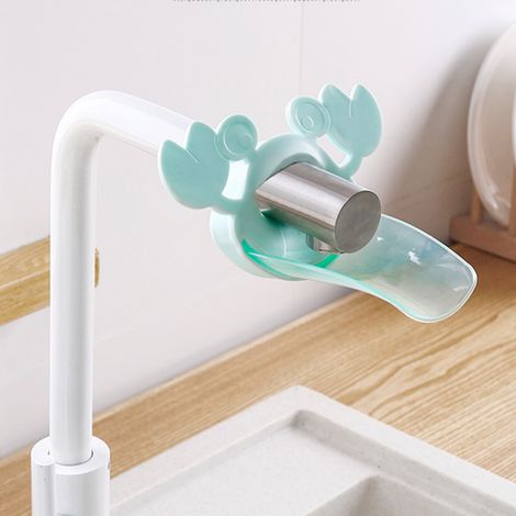 Rallonge pour robinet de salle de bain enfant, en forme de crabe de dessin animé, accessoire de bec d'extension, vert. (1/5)