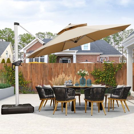 PURPLE LEAF parasol déporté Rond 4 m, rotation 360°, double toit ventilé, poignée en aluminium moulé, pour jardin, cour et piscine, beige